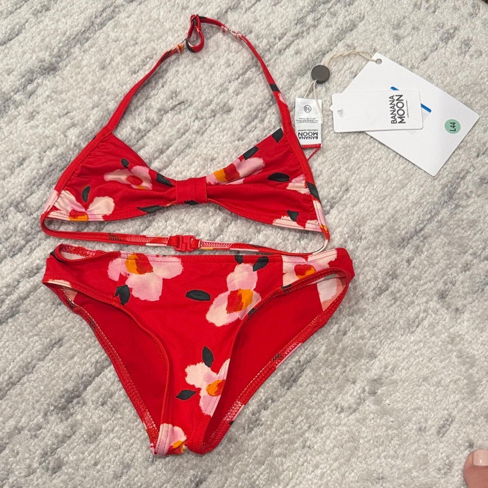 Bananamoon Red Floral Kids Swim Bikini
